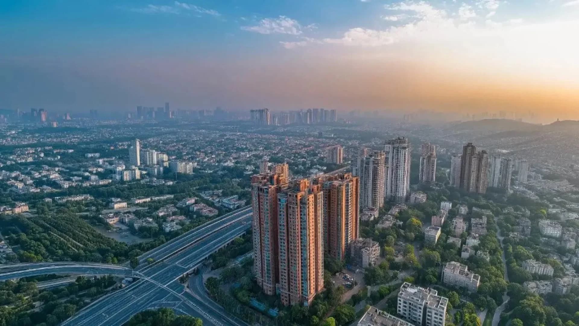 Ghaziabad NCR East skyline and urban development at sunset